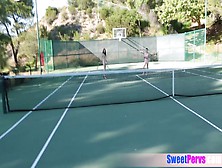 Naked tennis outdoor ends in lesbian sex